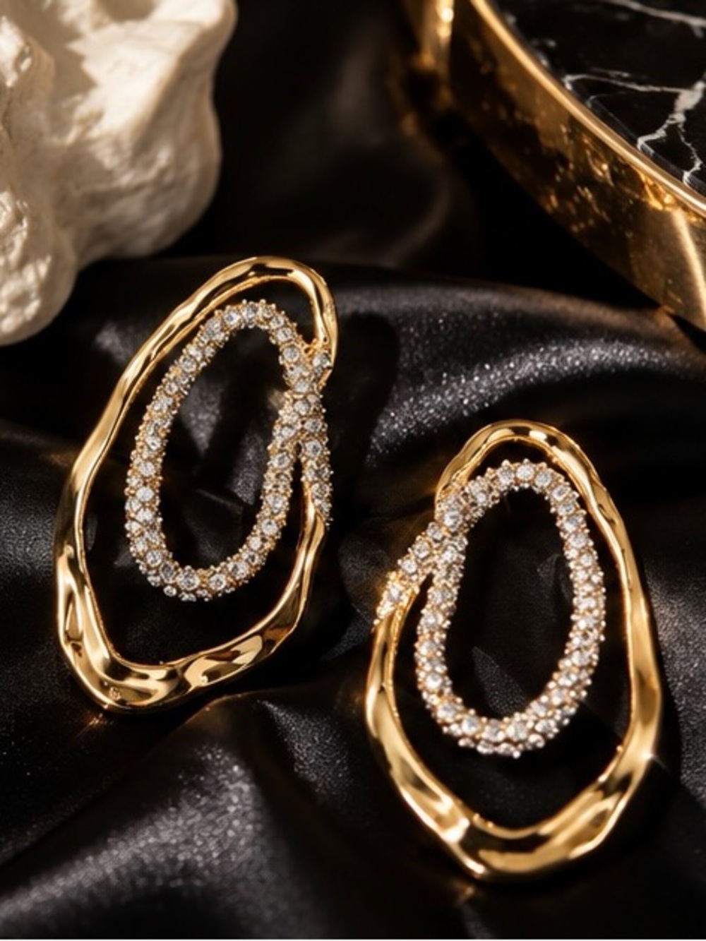 Molten Gold Crystal Earrings Modern Art Jewelry